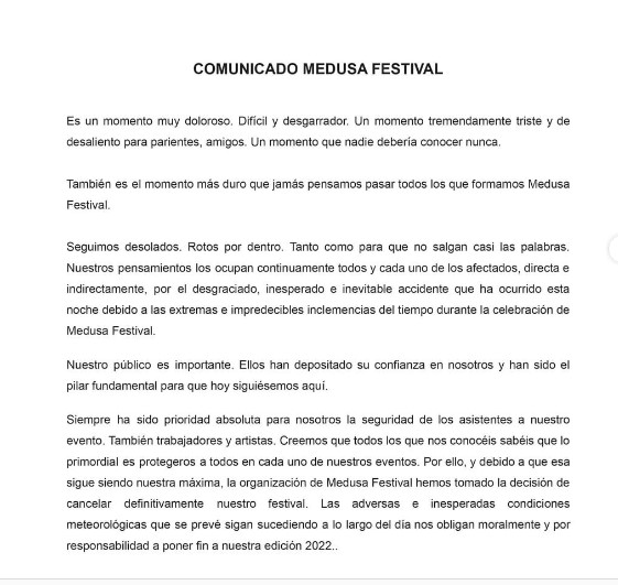 Fuertes vientos dejan un muerto y 40 heridos en festival de música en España