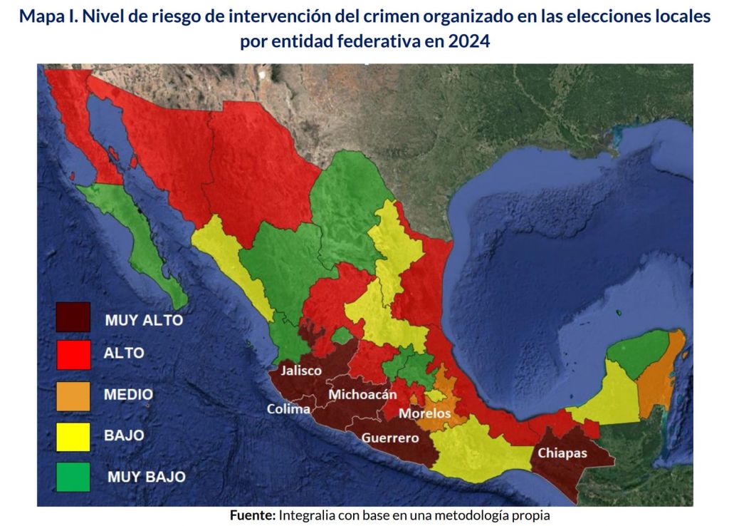 El mapa de riesgo en el proceso electoral de este 2024, elaborado por Integralia.